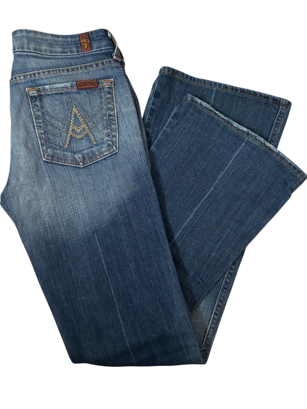 7 For All Mankind A Pocket Flare Jeans Sz 26 Crystal Embellished Distressed 7FAM